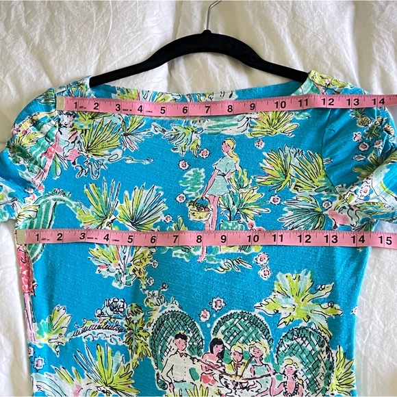 Lilly Pulitzer Jungle Glam Blue Toile Print Tropical Tee Top Size XS - Picture 10 of 12